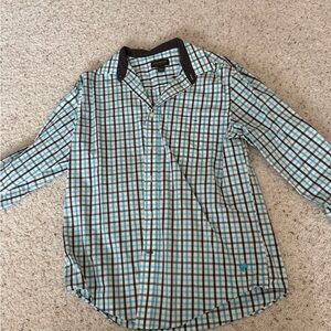Men's Plaid Button-Down Shirt in Aqua and Black